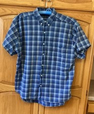 BLUE PRINT Button Down Shirt Men's Size XL Short Sleeve Blue White 100 Cotton