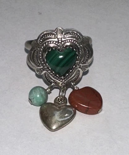 Vintage 925 Sterling Silver Native American Heart Charm Ring