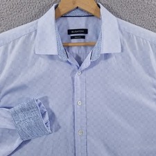 Bugatchi Shirt Men XL Blue Textured Cotton Classic Fit Button Up Dress Flip Cuff