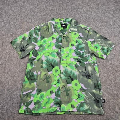 Stussy Hemd Herren klein grün Blumen Viskose Hawaii Resort Freizeit Sommer