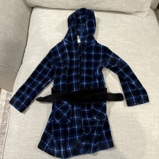Wonder Nation Boys Fleece Hooded Belted Plaid Robe Blue/Black S 4/6