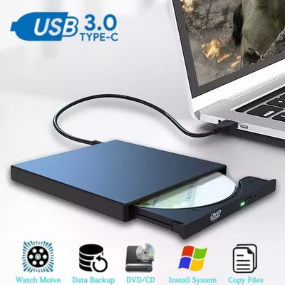 Slim External CD DVD RW Drive USB 3.0 Writer Burner Player Black For Laptop PCS