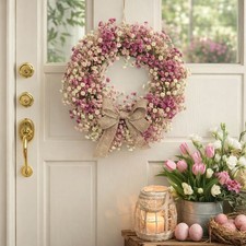 Lifelike Spring Flower Wreath Round Shape Artificial Flower Wreath  Front Door