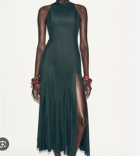ZARA GODET TULLE LONG DRESS DARK GREEN 5039/830/529