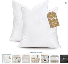 20x20 White Square Pillow Inserts 2-Pack Cotton Cover Down Feather Mix Zip