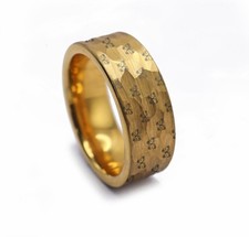 Golden Unisex Tungsten Moth Filigree Wildflowers Jewelry Wedding Ring Band- 8mm