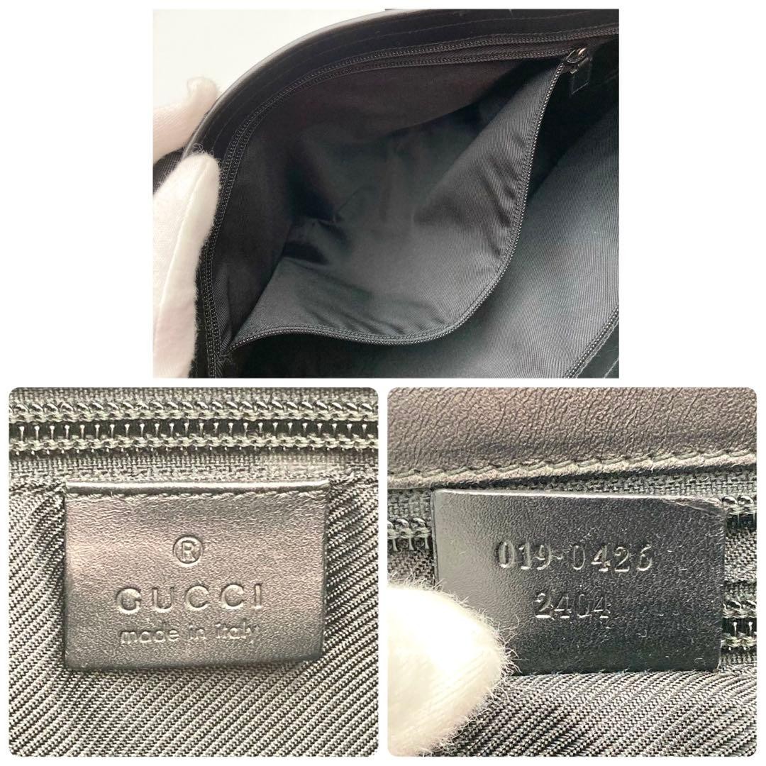 GUCCI GG Canvas Leather Tote Bag Beige Black Large Authentic Women's thumbnail 10