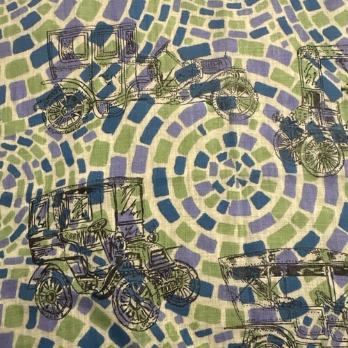 Pair Vintage Dwaine Meek Cotton Hankie Handkerchief Car Fish Blue Green Graphic - Picture 9 of 11