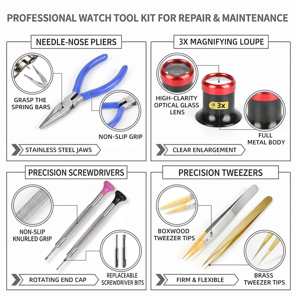 Repaired Tools Watch Singcci Professional Watch Repair Tool Kit: 12-Piece Watchmaker'S Black ...