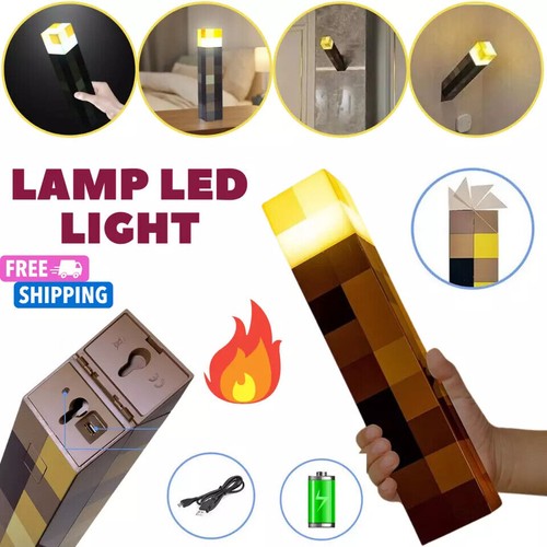 Minecraft Game Torch Lamp Led Night Light Home Decors USB Rechargeable Kids Gift - Picture 7 of 18