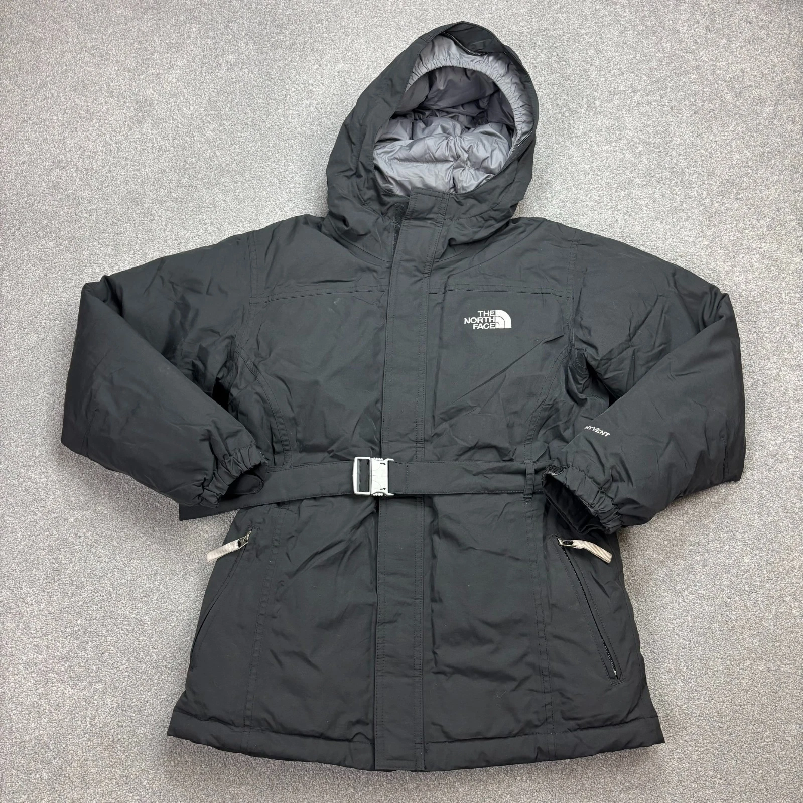 North Face Jacket Kids Large Black Puffer Goose Down Hyvent Hood Coat Youth