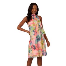 Adrianna Papell Watercolor Floral Halter Shift Dress Pink Multi Size 4 NWT