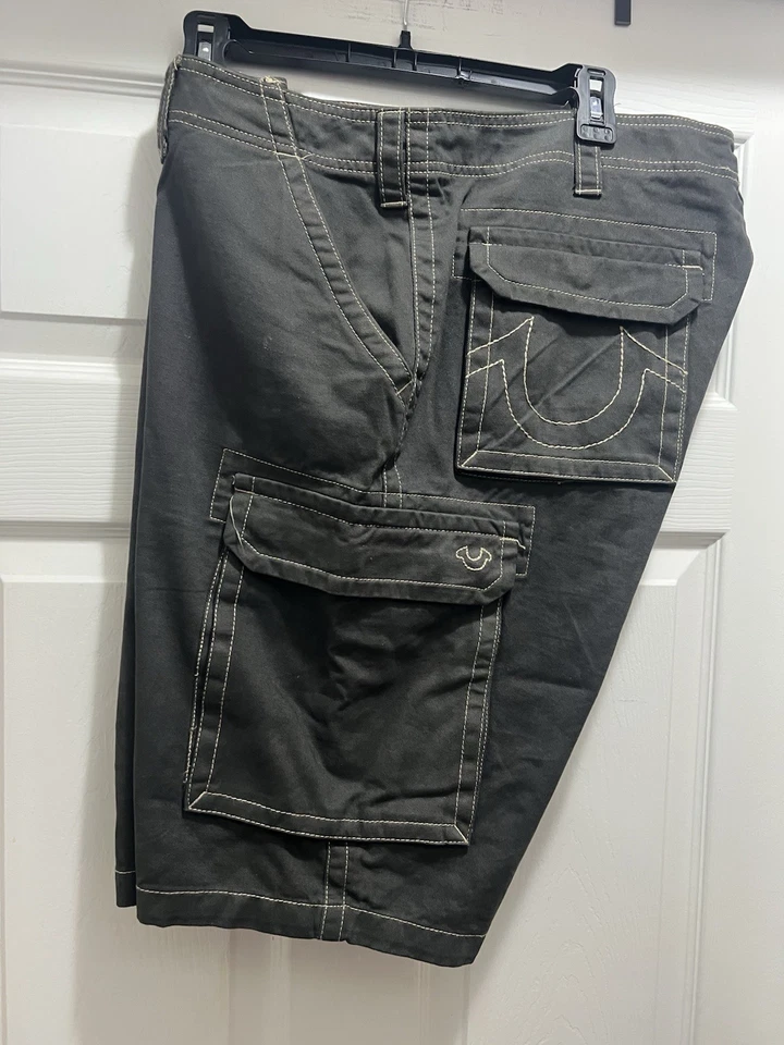 True Religion Men's Cargo Shorts 36 After Market Dye Gray Flat Front Cotton - Image 4 of 4
