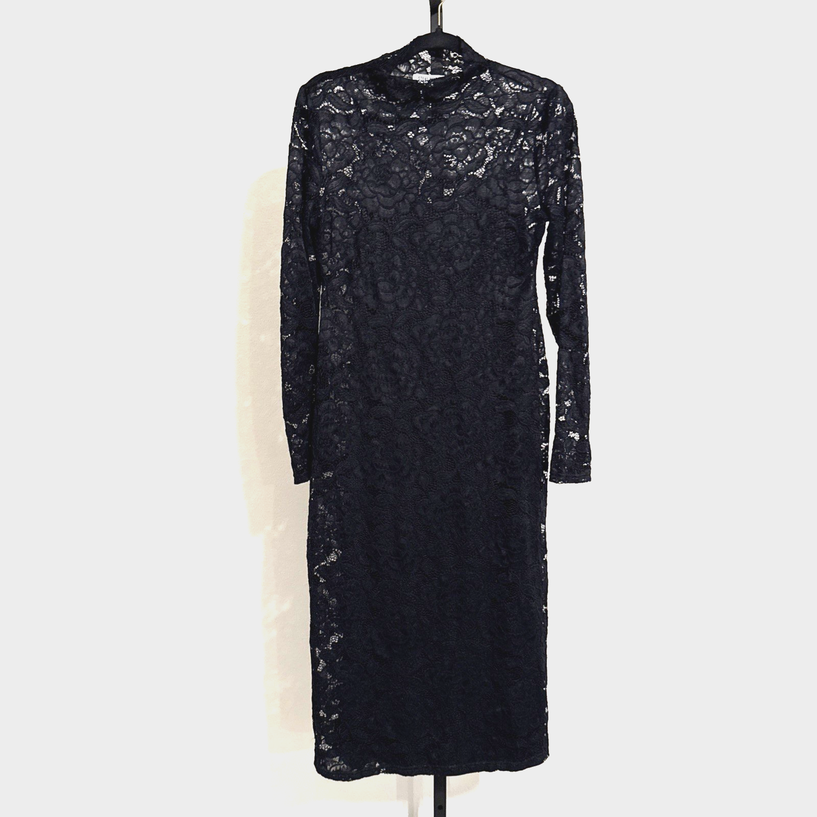 Steve Madden Sheer Black Floral Lace Mock-Neck Long Sleeve Dress w ...