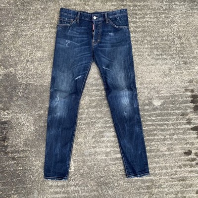 DSquared2 Herren Navy Distressed Long Crotch Jeans, Größe 48, Made in Italy