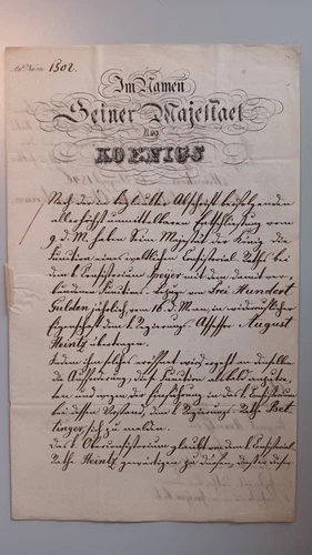 HISTORICAL DOCUMENTS: In the Name of His Majesty the King, Munich 1846. Koeni
