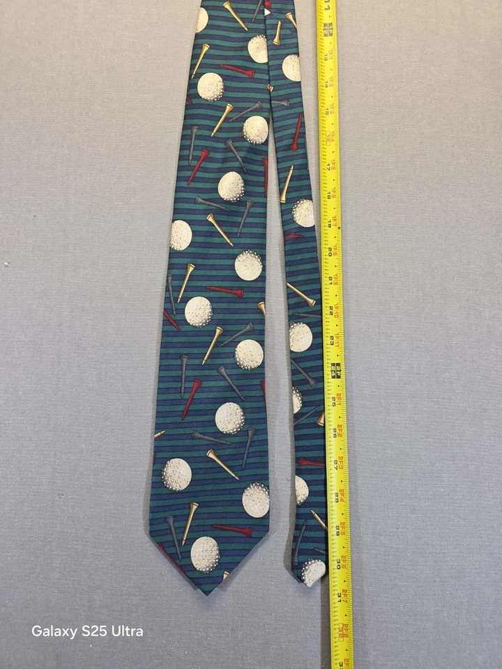 Corbata para hombre 100 % seda pelotas de golf camisetas deportes club de campo golfista oficina vintage Foto 2 de 4