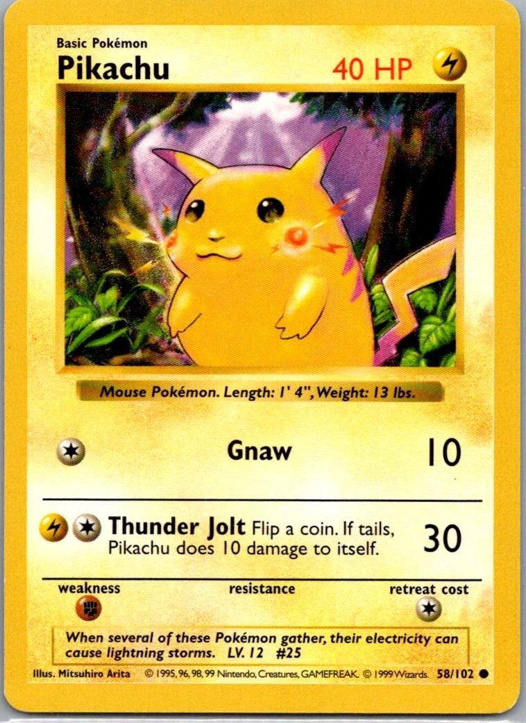 Pikachu Pokémon TCG Individual Trading Card Games Base Set in