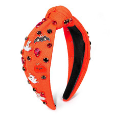 Knotted Halloween Headband for Women  Rhinestone Pumpkin Ghost Halloween Hair Ban