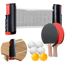 Ping Pong Paddle Set Table Tennis Retractable Net 2 Rackets 6 Balls