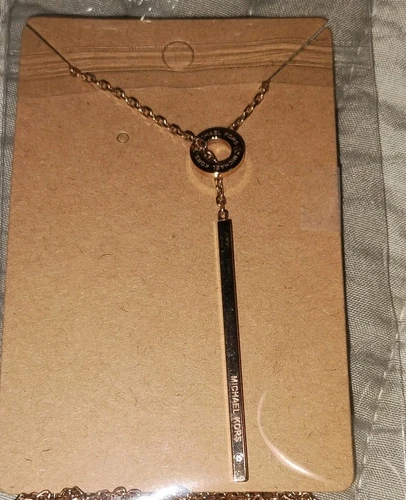 Collana Michael Kors tono oro sottile barra lariat lunga 26 pollici