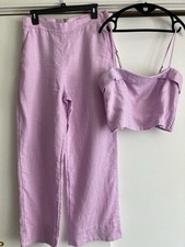 Abercrombie & Fitch Linen Collection 100% Linen Lavender Pant & Cami Set, XL/29