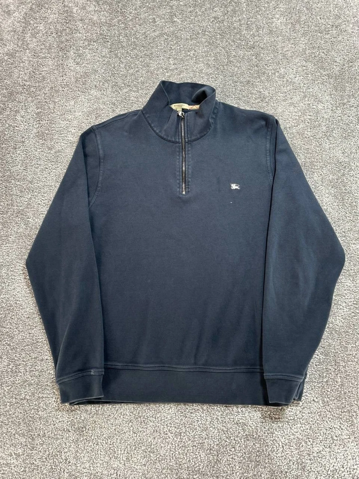 Burberry London Sweatshirt Mens XL Blue Logo Cotton Mock Neck Quarter Zip Casual - Image 2 of 4