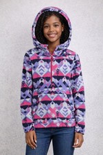 Columbia Girls Fleece Pink Purple Print Zip Hooded Jacket Sz M 10/12 Outdoor