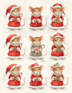 Christmas Mice Wearing Santa Hats Decoupage Rice Paper A4 