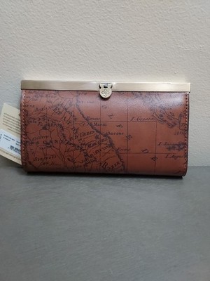 Patricia Nash Cauchy Signature Map Riot Rust RFID Italian Leather Wallet  