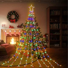200 LED SOLAR Christmas Tree Color Changing Waterfall Lights  Indoor Outdoor US