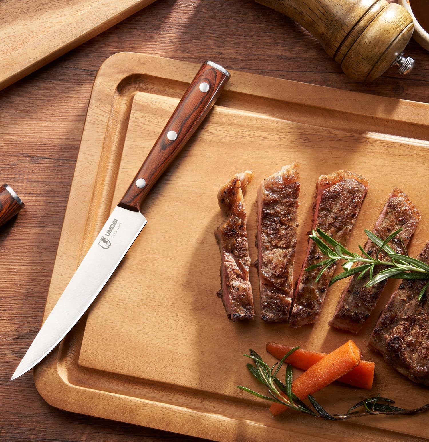 Premium Steak Knife Set 6pc, 4.8" German SS, Non-Serrated, Wood Handle, Boxed