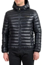 Plein Sport Men's Navy Blue Hooded Logo Print Zip Up Parka Jacket