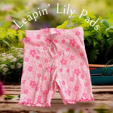 New VTG 2002 Gymboree Leapin' Lily Pads Pink Flower Print Bike Shorts 6-12M