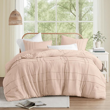 Cal King Size Comforter Set - 3 Pieces Pintuck Pleated California King Blush