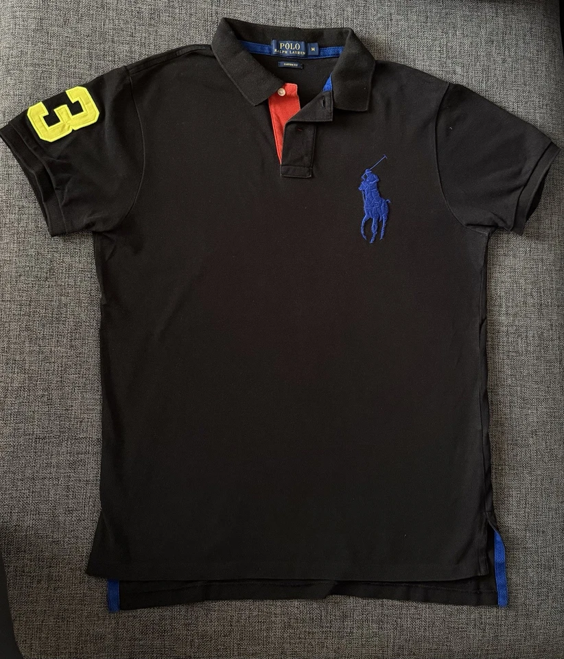 Polo Ralph Lauren Herren Poloshirt Kurzarm Gr. M Custom Fit Schwarz mit Big Pony - Bild 3 von 3