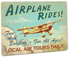 Tin Metal Sign Airplane Rides Aviation Pilot Ace Aircraft Aerospace 8x12