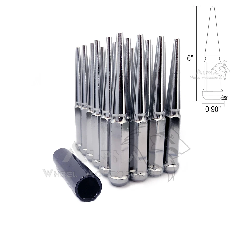 24 хромированные зажимные гайки с шипами M12x1,5 высотой 6 дюймов для Ford Ranger Bronco + 1 ключ - Изображение 2 из 4