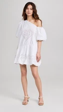 RHODE Martina Dress XL White Heart Eyelet One Shoulder Puff Sleeve Cotton NWT