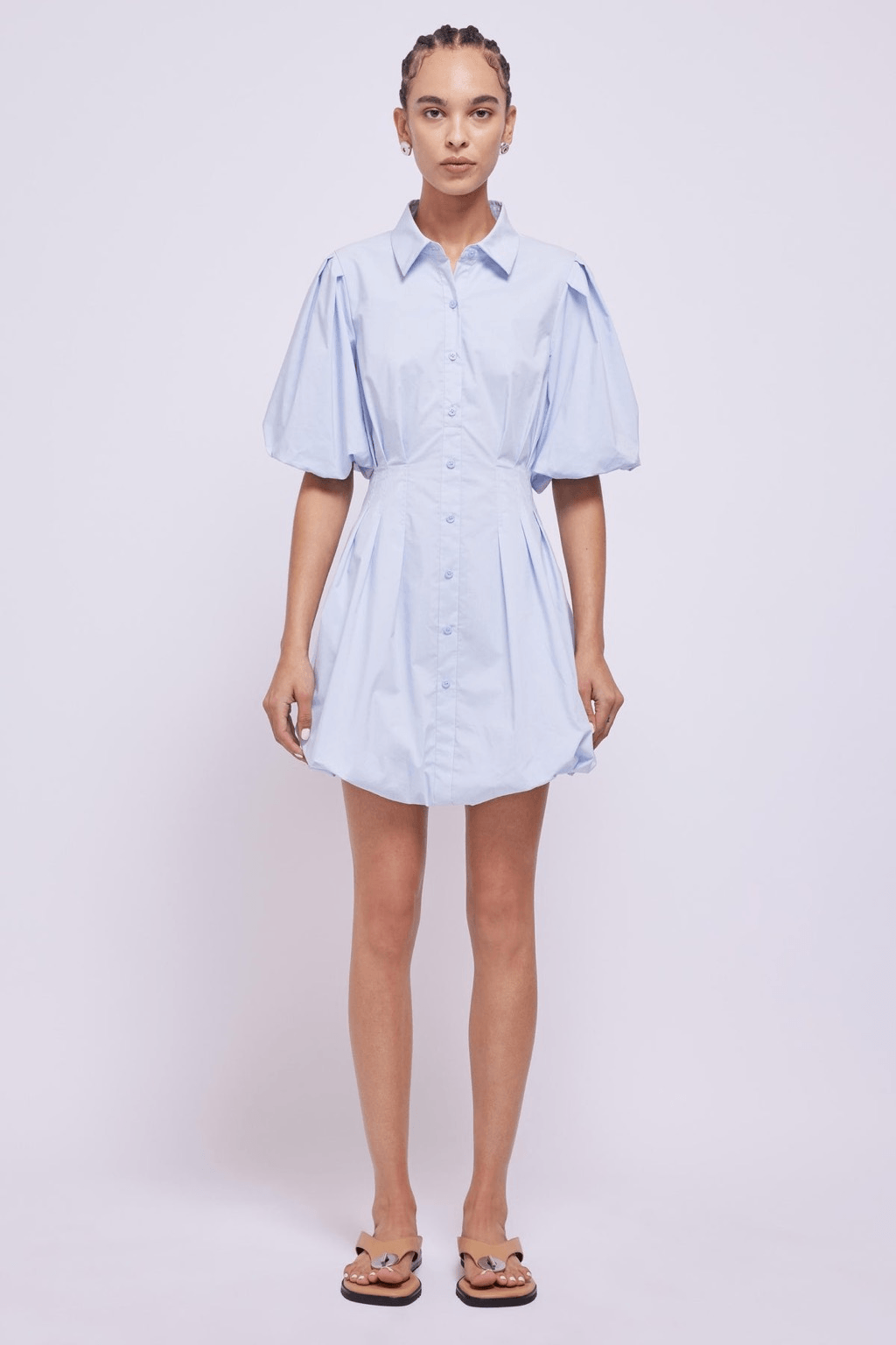NWT Simkhai Cleo Balloon Pintuck Cotton Poplin Mini Dress Light Blue Size 6 $345