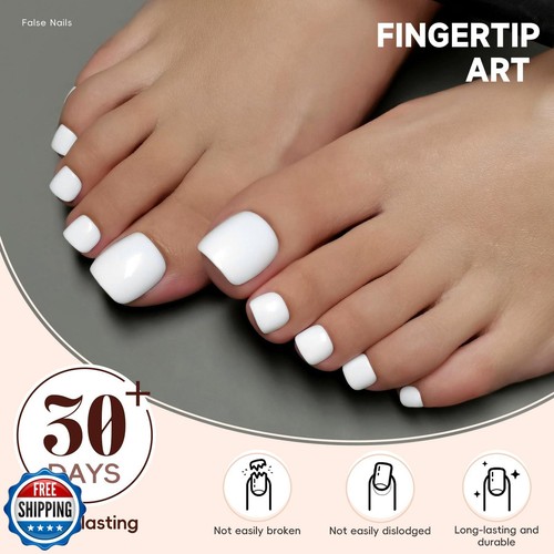 CUZIAM Press on Toenails Short, Pure White Milk White Square Shape Glossy Toe - Imagen 2 de 5