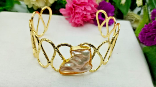 Natural Pearls Open Cuff Women's Bracelet Bangle - 第 3/5 張圖片