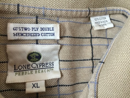 Lone Cypress Pebble Beach Golf Links 1919, Golf Polo Shirt Beige Black, Size XL - Picture 10 of 12