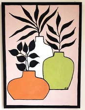 A.Z. Davis 16" x12" Acrylic Painting Modern Abstract Vase Boho Floral Art Canvas