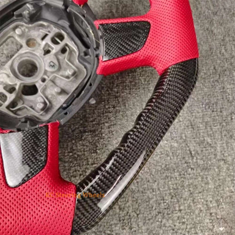 Индивидуальный руль из углеродного волокна красный кожаный для 2013 -2016 Audi A6 A8 - Изображение 3 из 4