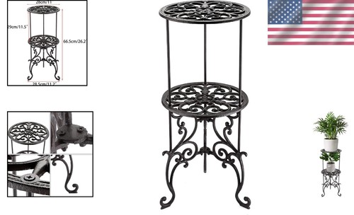 Elegant Heavy-Duty 2-Tier Cast Iron Plant Stand - Vintage Indoor/Outdoor Rack - Picture 2 of 9