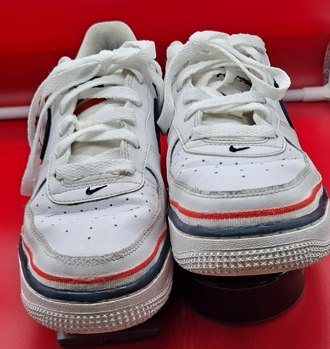 Nike Air Force Lv8 White Obsidian Habanero Red Youth Shoes