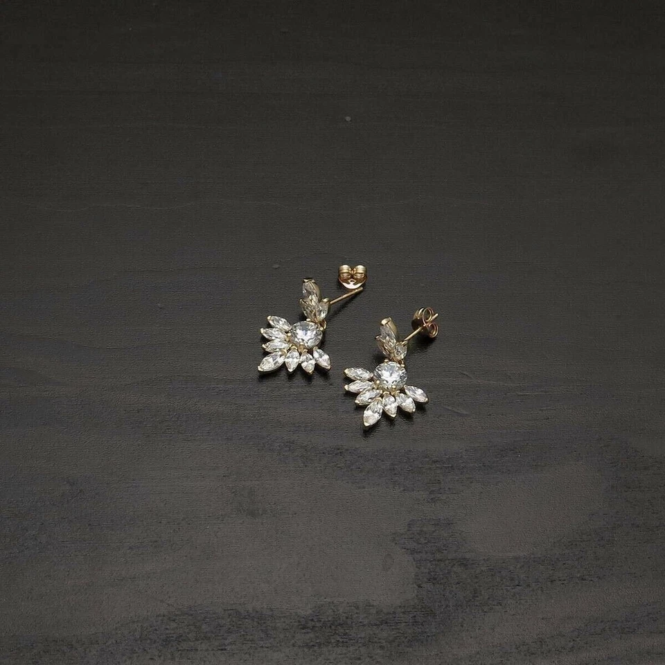 Multi Cut Natural Diamond Drop Dangle Women's Unique Earrings 14k Yellow Gold - Image 3 of 4