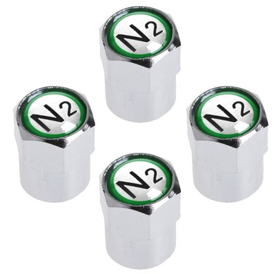 CHROME TPMS VALVE STEM CAPS N2 NITROGEN GREEN INSERT 100