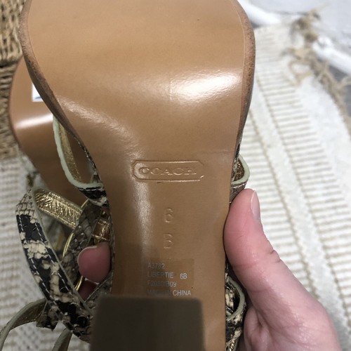 Coach Gold Python Embossed Chain Strappy Sandals Heels Shoes 6 - Picture 7 of 8